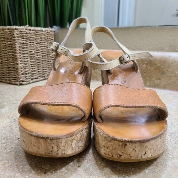 K. Jacques St. Tropez Womens Brown Leather Cork Wedge Sandals 39 Size 7.5 8 - Picture 6 of 11